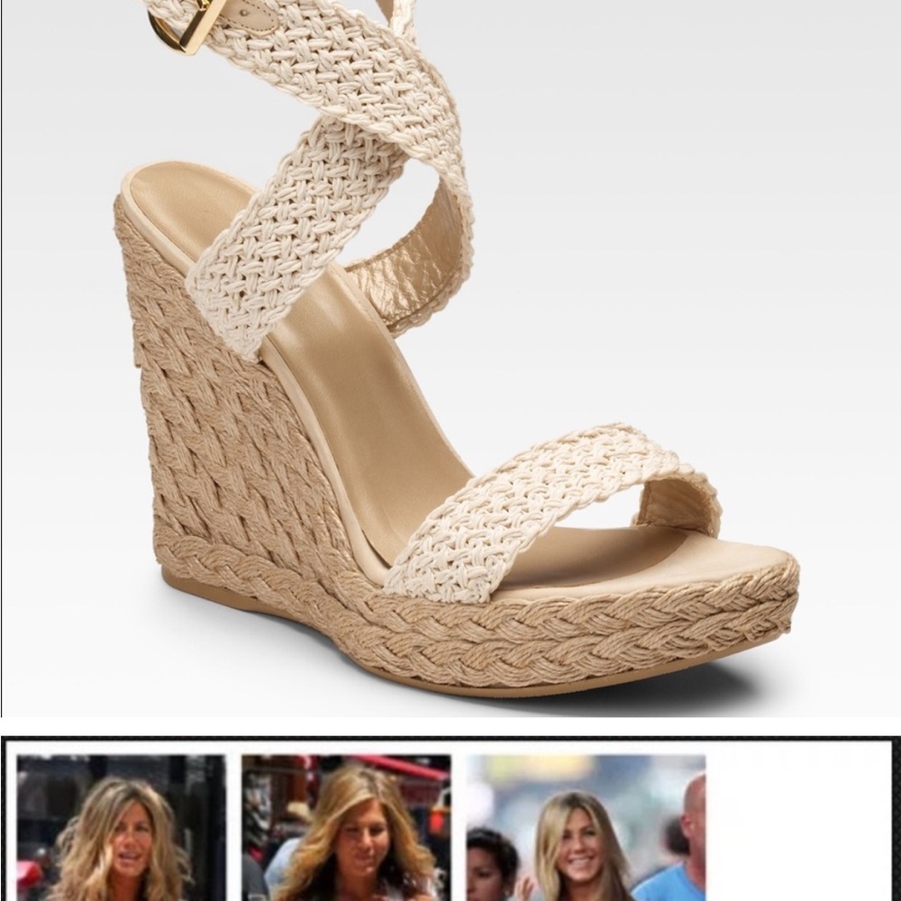 Stuart Weitzman Cream Wedge Sandals with Braided Design